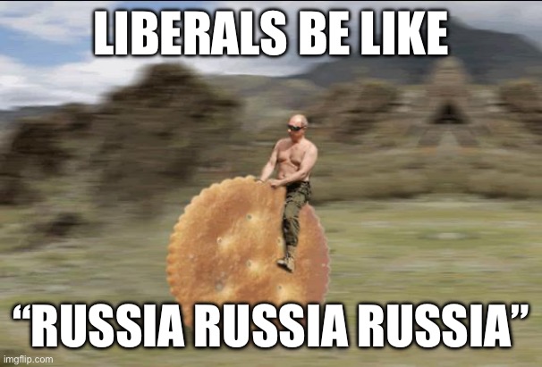 Ritz crackers | LIBERALS BE LIKE; “RUSSIA RUSSIA RUSSIA” | image tagged in putin on the ritz,russia | made w/ Imgflip meme maker