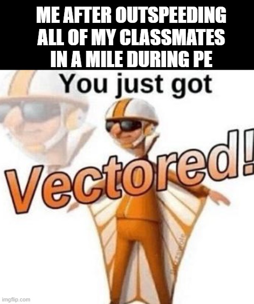 You just got vectored | ME AFTER OUTSPEEDING ALL OF MY CLASSMATES IN A MILE DURING PE | image tagged in you just got vectored,school,vector,pe | made w/ Imgflip meme maker