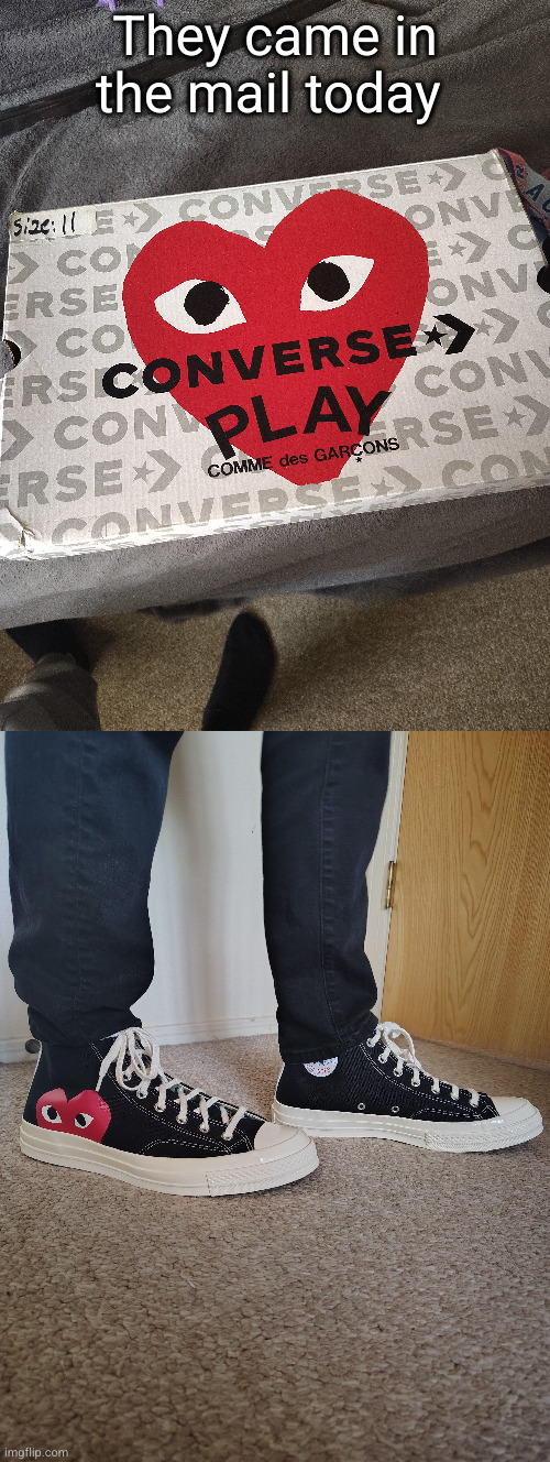 Converse x CDG | They came in the mail today | image tagged in converse,cdg,comme de garcon | made w/ Imgflip meme maker
