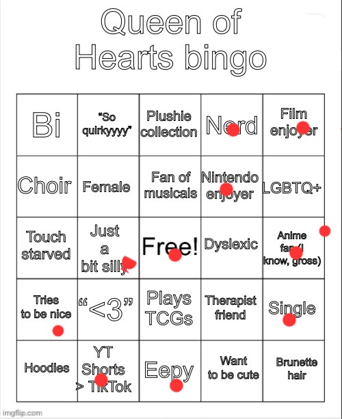 Queen of hearts bingo | image tagged in queen of hearts bingo | made w/ Imgflip meme maker