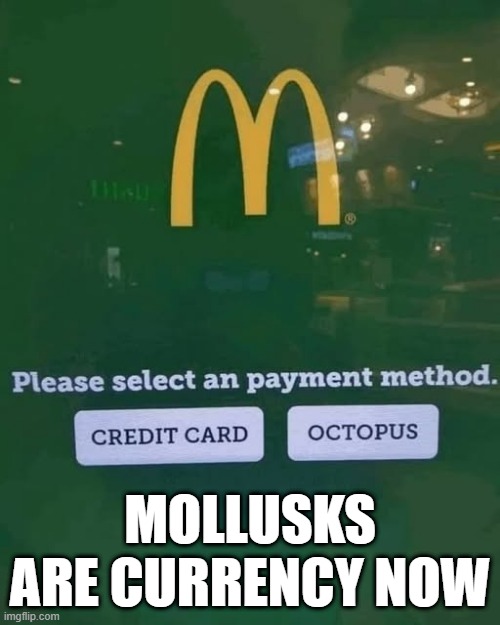 Sea Payment | MOLLUSKS ARE CURRENCY NOW | image tagged in you had one job | made w/ Imgflip meme maker