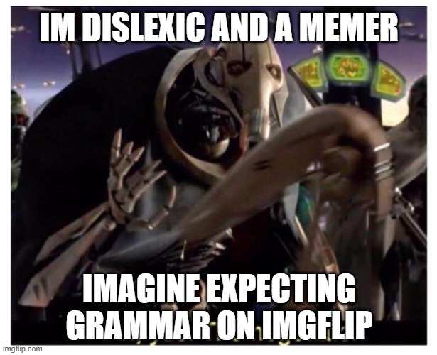 IM DISLEXIC AND A MEMER IMAGINE EXPECTING GRAMMAR ON IMGFLIP | image tagged in ah yes the negotiator | made w/ Imgflip meme maker