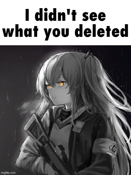 UMP45 I didn’t see what you deleted | image tagged in ump45 i didn t see what you deleted | made w/ Imgflip meme maker