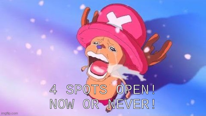 JOIN MY ELIMINATION GAME | 4 SPOTS OPEN!
NOW OR NEVER! | made w/ Imgflip meme maker