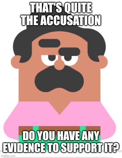 Duolingo man eyebrow raise | THAT'S QUITE THE ACCUSATION DO YOU HAVE ANY EVIDENCE TO SUPPORT IT? | image tagged in duolingo man eyebrow raise | made w/ Imgflip meme maker