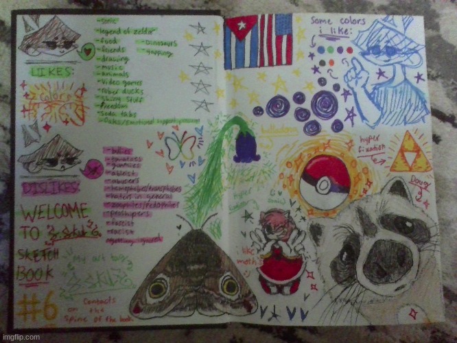 haven't posted in a while, so I thought i'd share the first page in my sketchbook! | image tagged in loz,blorb,sonic,doug the racoon,doodles | made w/ Imgflip meme maker