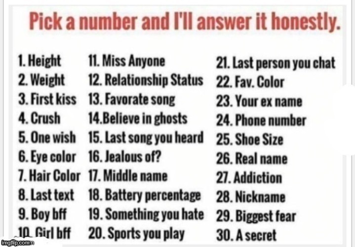 :3 | image tagged in pick a number and i'll answer it honestly | made w/ Imgflip meme maker