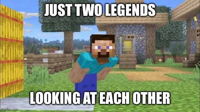 Steve looking at screen | JUST TWO LEGENDS; LOOKING AT EACH OTHER | image tagged in steve looking at screen | made w/ Imgflip meme maker