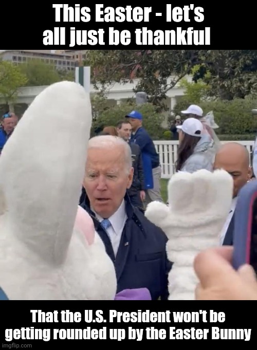 Joe Biden - Easter Bunny | This Easter - let's all just be thankful; That the U.S. President won't be getting rounded up by the Easter Bunny | image tagged in joe biden - easter bunny | made w/ Imgflip meme maker