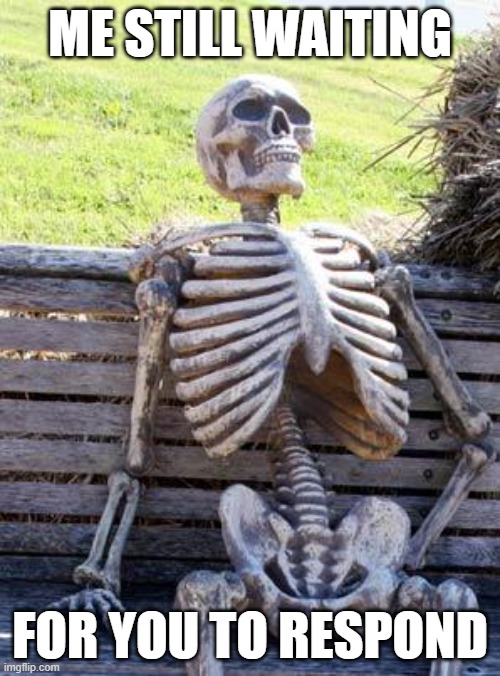 Waiting Skeleton | ME STILL WAITING; FOR YOU TO RESPOND | image tagged in memes,waiting skeleton | made w/ Imgflip meme maker