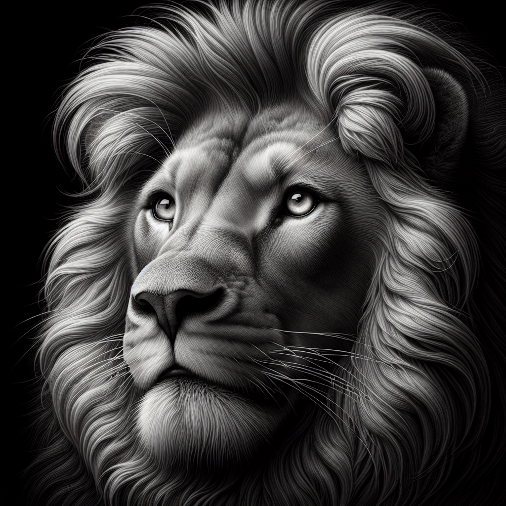 Black and white lion close up with a black background Blank Meme Template