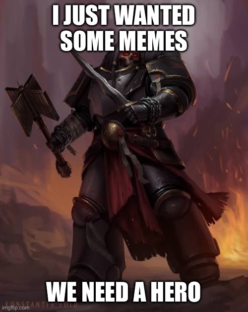 Black templar | I JUST WANTED SOME MEMES WE NEED A HERO | image tagged in black templar | made w/ Imgflip meme maker