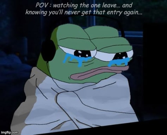sad | POV : watching the one leave… and knowing you’ll never get that entry again... | image tagged in sad | made w/ Imgflip meme maker