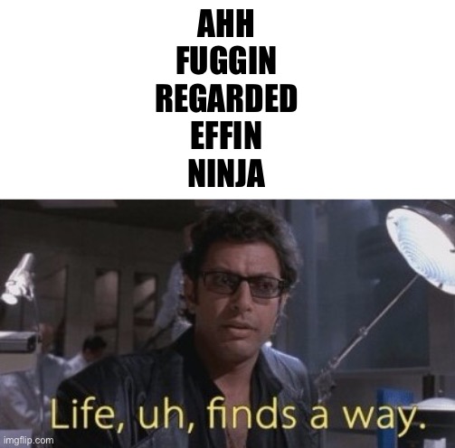 We find a way to swear even when the algorithm oppressed us | AHH
FUGGIN
REGARDED
EFFIN
NINJA | image tagged in life finds a way | made w/ Imgflip meme maker