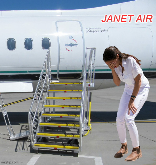 AOC's photo op of the week | JANET AIR | image tagged in airplane boarding stairs short | made w/ Imgflip meme maker