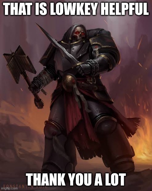 Black templar | THAT IS LOWKEY HELPFUL THANK YOU A LOT | image tagged in black templar | made w/ Imgflip meme maker
