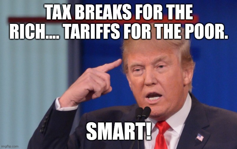 Everyone gets something | TAX BREAKS FOR THE RICH.... TARIFFS FOR THE POOR. SMART! | image tagged in donald trump,trump,maga,tariffs,nevertrump,trump sucks | made w/ Imgflip meme maker