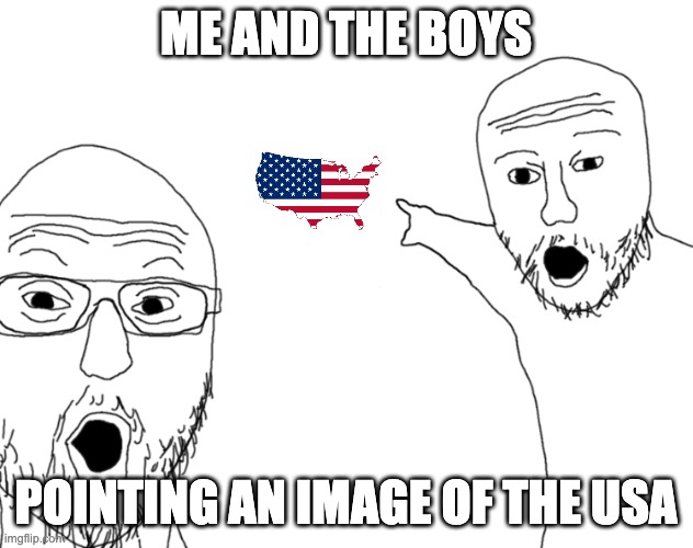 USA | ME AND THE BOYS; POINTING AN IMAGE OF THE USA | image tagged in soyjak pointing | made w/ Imgflip meme maker