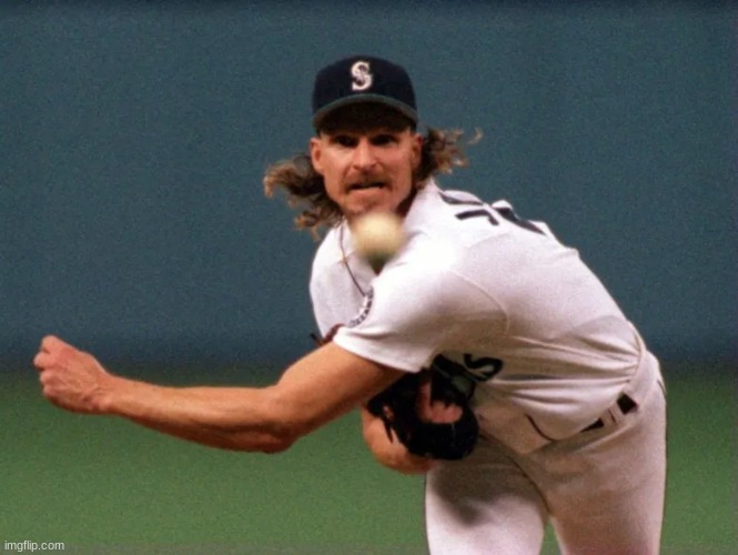 Randy Johnson pitching a fastball | image tagged in randy johnson pitching a fastball | made w/ Imgflip meme maker