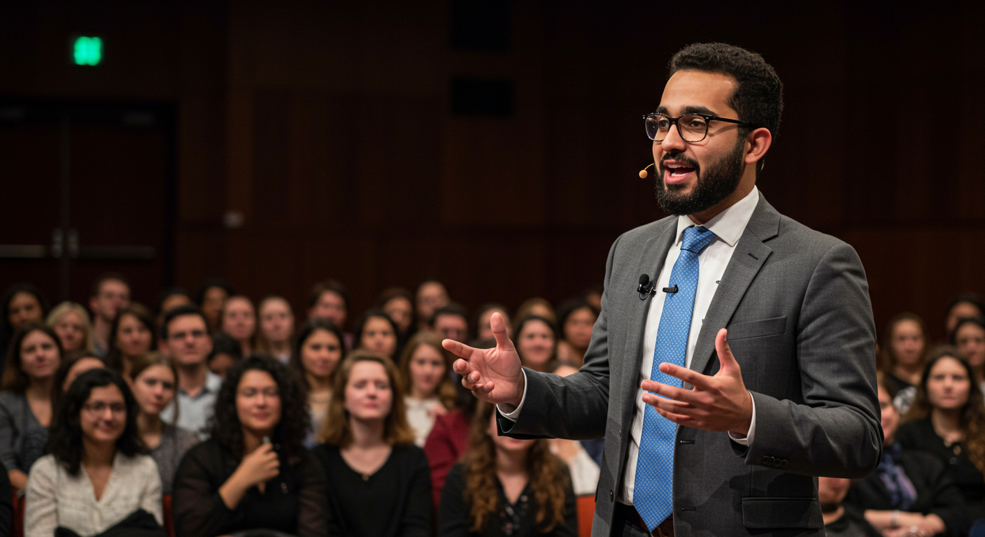 High Quality A young man addressing the audience Blank Meme Template