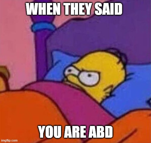 Offensive Thoughts | WHEN THEY SAID; YOU ARE ABD | image tagged in angry homer simpson in bed,phd,grad school,dissertation | made w/ Imgflip meme maker
