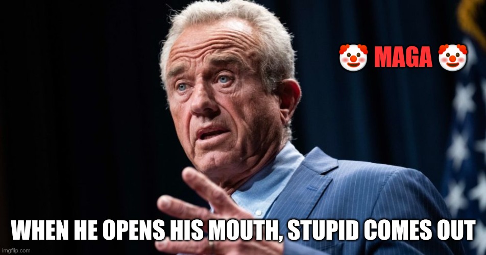 Stupid | 🤡 MAGA 🤡; WHEN HE OPENS HIS MOUTH, STUPID COMES OUT | image tagged in rfk jr,gop,maga,nazi,fascist,stupid | made w/ Imgflip meme maker