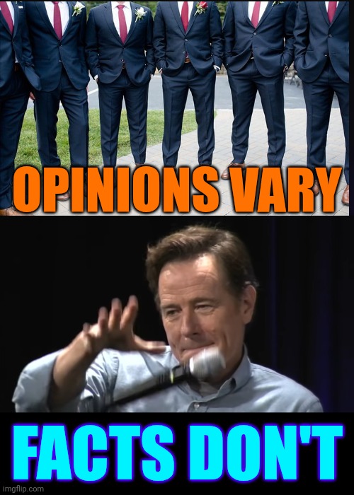 Maga Opinion Is Not Fact | OPINIONS VARY; FACTS DON'T | image tagged in bryan cranston mic drop | made w/ Imgflip meme maker