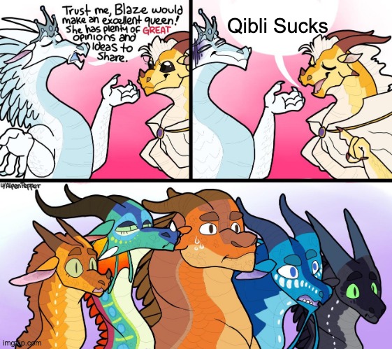 blazes great (not) opinion | Qibli Sucks | image tagged in blazes great not opinion | made w/ Imgflip meme maker