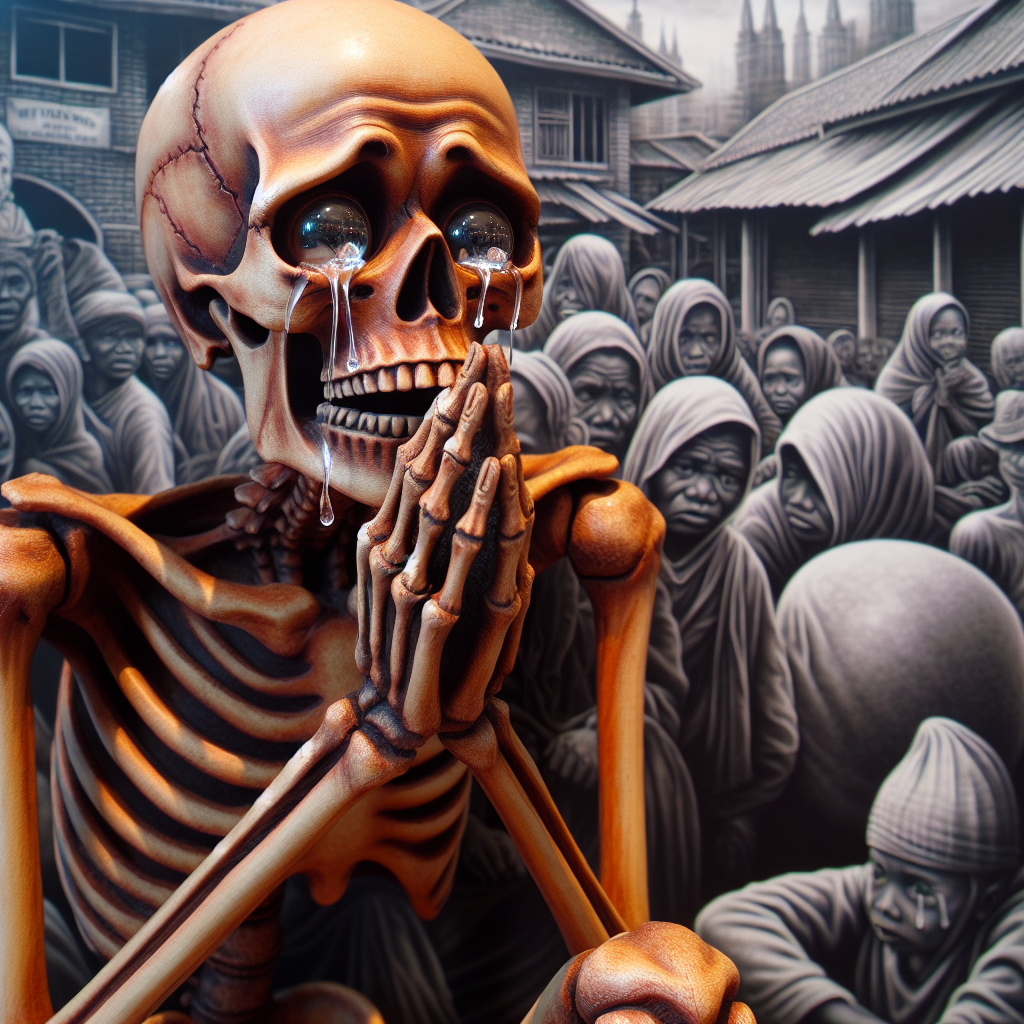 High Quality A skeleton crying with no clothes and HES poor and HES crying wi Blank Meme Template
