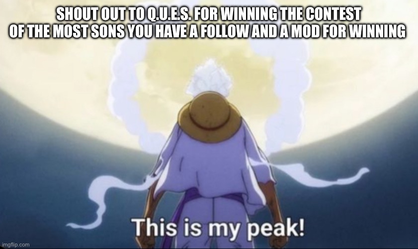 Winner is Q.U.E.S.T | SHOUT OUT TO Q.U.E.S. FOR WINNING THE CONTEST OF THE MOST SONS YOU HAVE A FOLLOW AND A MOD FOR WINNING | made w/ Imgflip meme maker