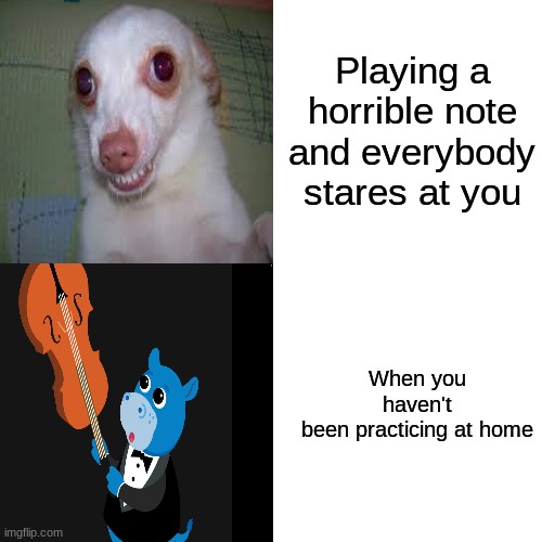 Always practice | Playing a horrible note and everybody stares at you; When you haven't been practicing at home | image tagged in memes | made w/ Imgflip meme maker