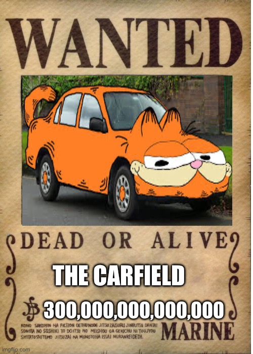 The CARFIELD | THE CARFIELD; 300,000,000,000,000 | image tagged in one piece wanted poster template | made w/ Imgflip meme maker