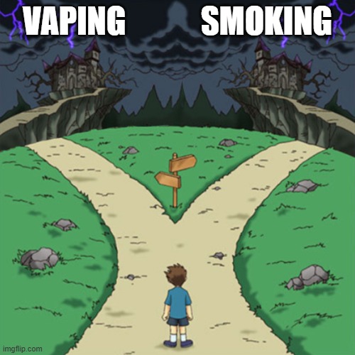 Two paths but both are bad | VAPING            SMOKING | image tagged in two paths but both are bad | made w/ Imgflip meme maker