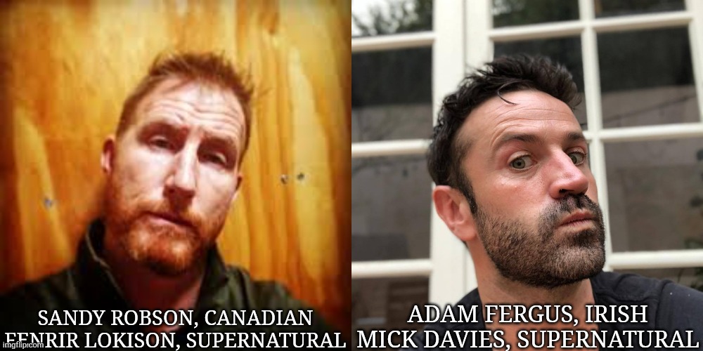 SANDY ROBSON, CANADIAN
FENRIR LOKISON, SUPERNATURAL ADAM FERGUS, IRISH
MICK DAVIES, SUPERNATURAL | made w/ Imgflip meme maker