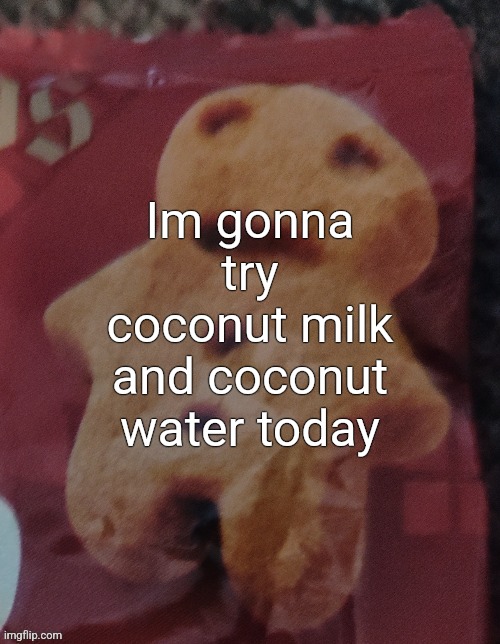 Cookie | Im gonna try coconut milk and coconut water today | image tagged in cookie | made w/ Imgflip meme maker