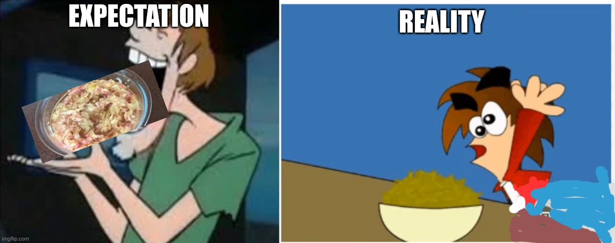 REALITY; EXPECTATION | image tagged in shaggy eating nothing | made w/ Imgflip meme maker