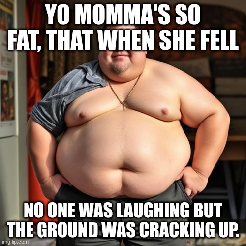 meme | YO MOMMA'S SO FAT, THAT WHEN SHE FELL; NO ONE WAS LAUGHING BUT THE GROUND WAS CRACKING UP. | image tagged in funny memes | made w/ Imgflip meme maker