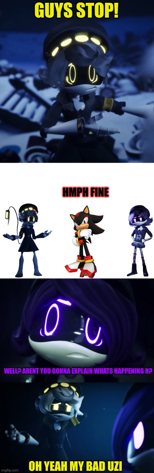 Uzi meets Shadow part 2 | image tagged in murder drones,shadow the hedgehog | made w/ Imgflip meme maker