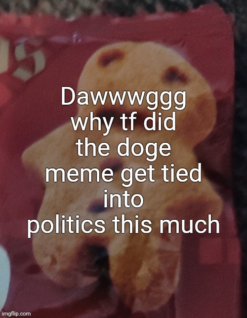 Cookie | Dawwwggg why tf did the doge meme get tied into politics this much | image tagged in cookie | made w/ Imgflip meme maker