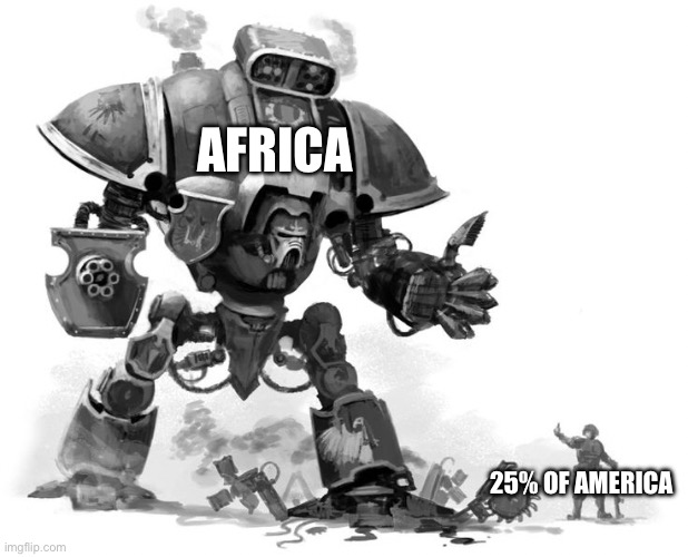 WH40k 'thumbs up' | AFRICA 25% OF AMERICA | image tagged in wh40k 'thumbs up' | made w/ Imgflip meme maker