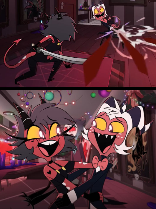 Moxxie and Millie Fight/Hug Blank Meme Template