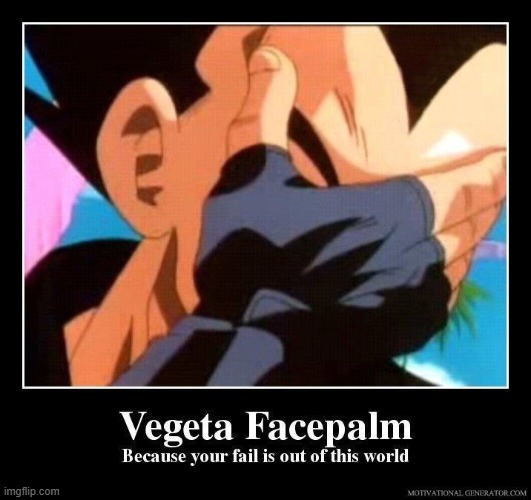 Vegeta Facepalm | image tagged in vegeta facepalm | made w/ Imgflip meme maker