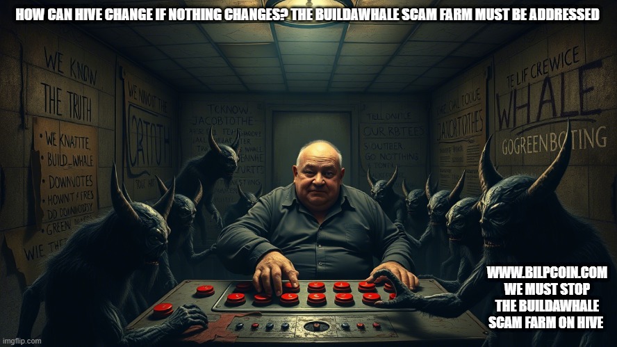 HOW CAN HIVE CHANGE IF NOTHING CHANGES? THE BUILDAWHALE SCAM FARM MUST BE ADDRESSED; WWW.BILPCOIN.COM WE MUST STOP THE BUILDAWHALE SCAM FARM ON HIVE | made w/ Imgflip meme maker