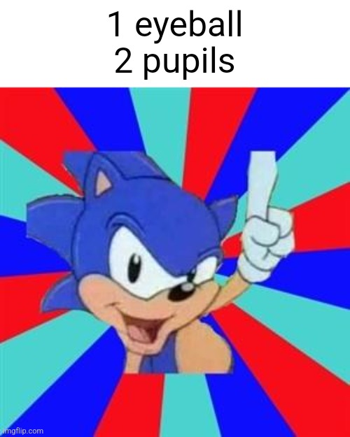 Sonic sez | 1 eyeball
2 pupils | image tagged in sonic sez | made w/ Imgflip meme maker