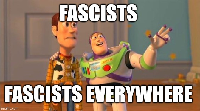 TOYSTORY EVERYWHERE | FASCISTS; FASCISTS EVERYWHERE | image tagged in toystory everywhere | made w/ Imgflip meme maker