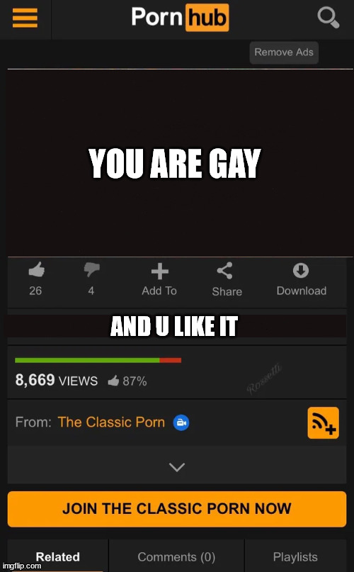 Pornhub Template | YOU ARE GAY; AND U LIKE IT | image tagged in pornhub template | made w/ Imgflip meme maker