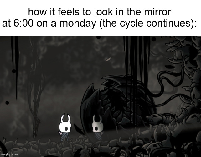 how it feels to look in the mirror at 6:00 on a monday (the cycle continues): | made w/ Imgflip meme maker