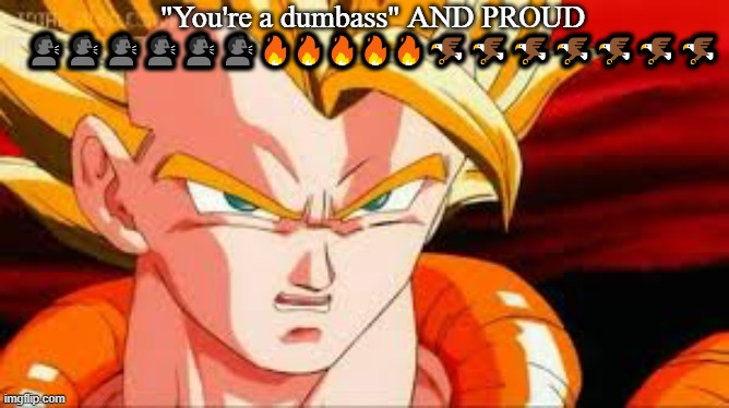 Super gogeta | "You're a dumbass" AND PROUD 🗣️🗣️🗣️🗣️🗣️🗣️🔥🔥🔥🔥🔥🦅🦅🦅🦅🦅🦅🦅 | image tagged in super gogeta | made w/ Imgflip meme maker