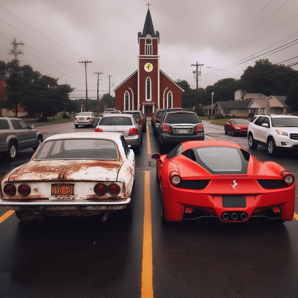 Junky Car Next To an Expensive Car Blank Meme Template