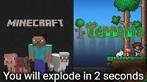 minecraft and terraria | You will explode in 2 seconds | image tagged in minecraft and terraria | made w/ Imgflip meme maker